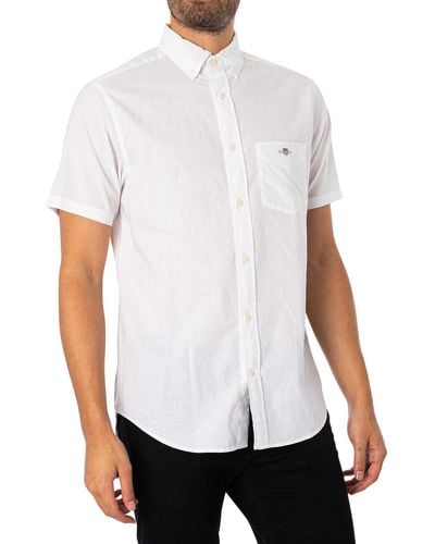 GANT Regular Cotton Linen Short Sleeved Shirt - White
