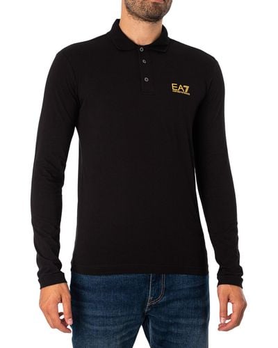 EA7 Logo Jersey Longsleeved Polo Shirt - Black