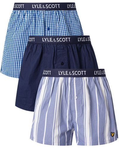 Lyle & Scott Lenny 3 Pack Woven Boxer Shorts - Blue