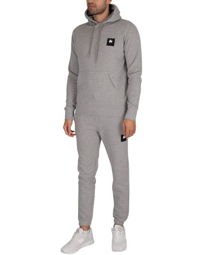 Money Combo Patch Pullover Hoodie Tracksuit - Grey
