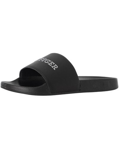 Tommy Hilfiger Raised Pool Sliders - Black