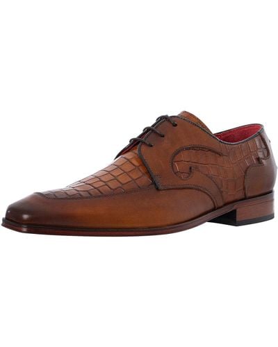 Jeffery West Croco Leather Derby Shoes - Brown