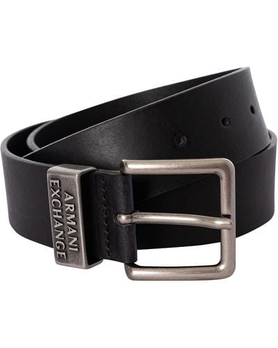 Armani Exchange Metallic Buckle Leather Belt - Black
