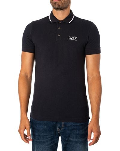 EA7 Collar Strip Polo Shirt - Black
