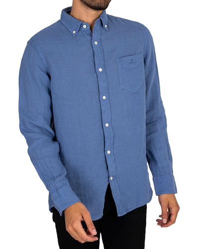 GANT Regular Fit Garment-dyed Linen Shirt - Blue