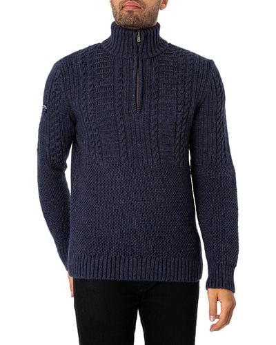 Superdry Vintage Jacob Henley Knit - Blue