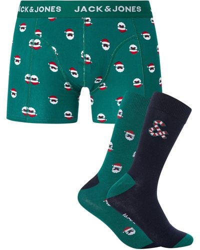 Jack & Jones Sweet Santa Trunks & Socks Gift Box - Green