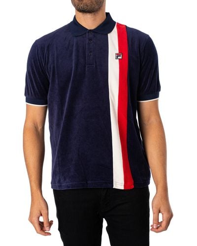 Fila Terra Colour Block Velour Polo Shirt - Blue