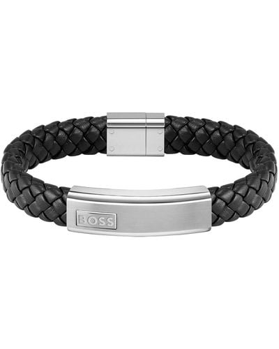 BOSS Lander Leather Bracelet - Black