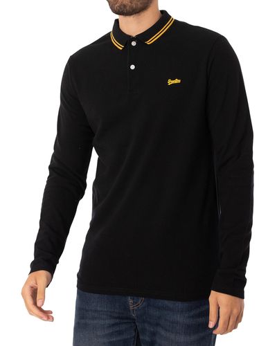 Superdry Vintage Tipped Longsleeved Polo Shirt - Black