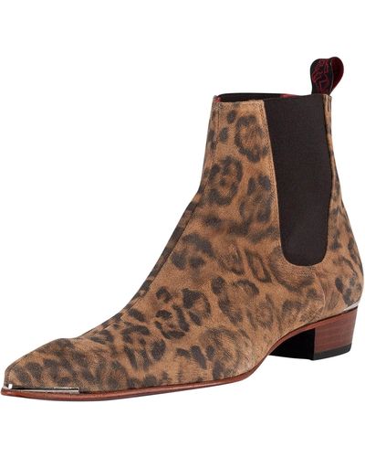Jeffery West Leopard Print Chelsea Boots - Brown