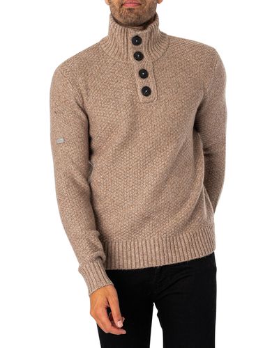 Superdry Chunky Button High Neck Knit - Natural
