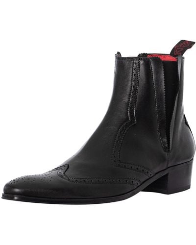 Jeffery West Leather Brogue Chelsea Boots - Black