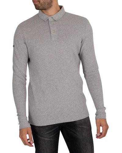 Superdry Studios Longsleeved Jersey Polo Shirt - Gray
