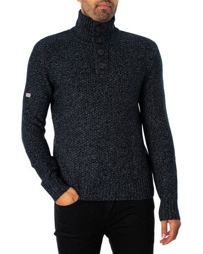 Superdry Chunky Button High Neck Knit - Blue