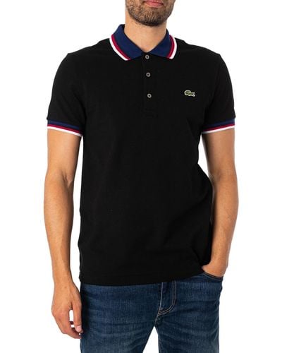 Lacoste Stripe Collar Polo T Shirt - Black