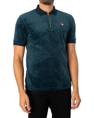 Fila Devon Velour Polo Shirt - Blue