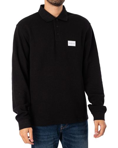 Calvin Klein Shrunken Badge Waffle Longsleeved Polo Shirt - Black