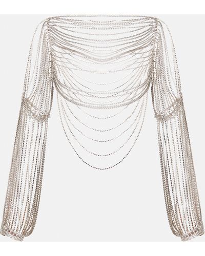 Stella McCartney Crystal Chain Sleeve Top - White