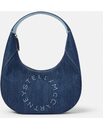 Stella McCartney Small Stella Logo Eco Denim Hobo Shoulder Bag - Blue