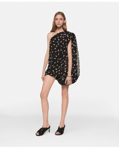 Stella McCartney Asymmetric Polka Dot Silk Mini Dress - Black
