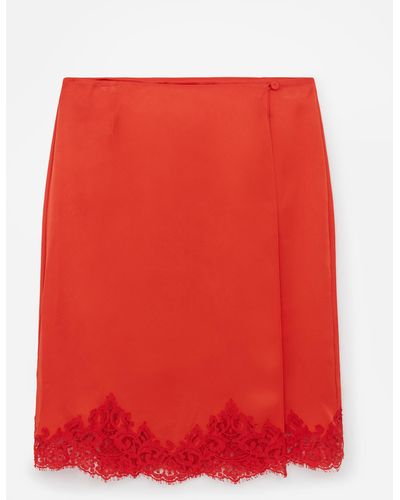 Stella McCartney Lace Satin Midi Skirt, , Blood - Red