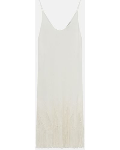 Stella McCartney Open-Knit Fringe Midi Dress - White