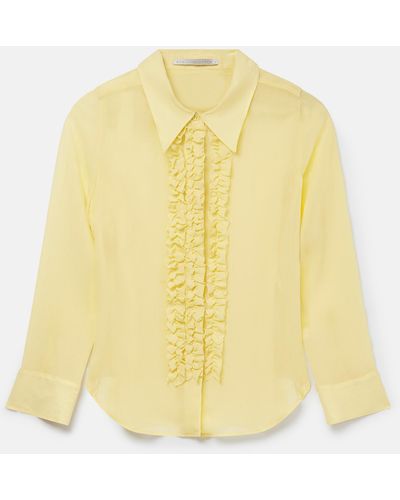 Stella McCartney Sheer Ruffled Silk Tuxedo Shirt - Yellow