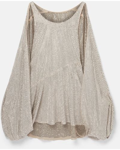 Stella McCartney Crystal Strass Silk Cape Mini Dress - Natural