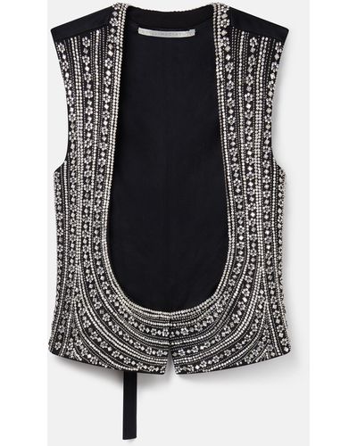 Stella McCartney Crystal Embellished Wool Tuxedo Waistcoat - Black