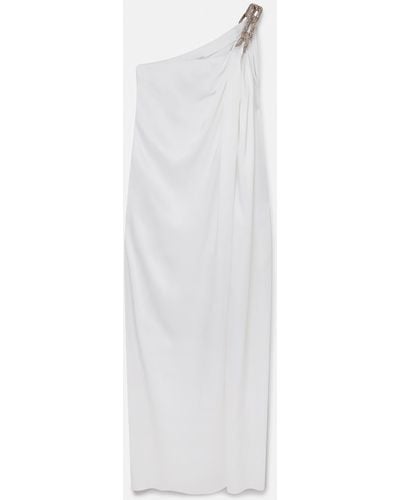 Stella McCartney Falabella Crystal Chain Double Satin One-shoulder Gown - White
