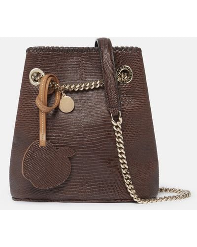 Stella McCartney Falabella Scale-Embossed Bucket Bag, , Chocolate - Brown