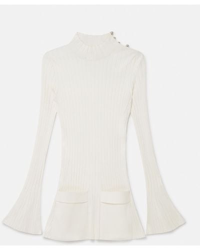 Stella McCartney Ribbed Long Sleeve Mini Dress - White
