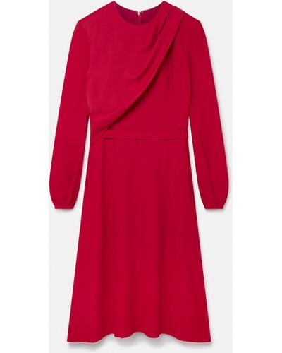 Stella McCartney Wrap Front Twill Midi Dress, , Raspberry - Red