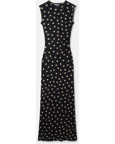 Stella McCartney Sleeveless Polka Dot Mesh Maxi Dress - Black