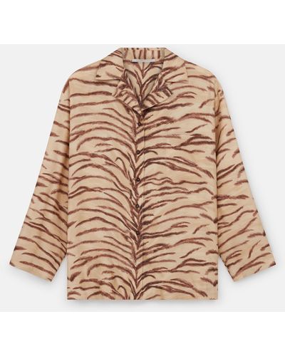 Stella McCartney Tiger Print Wide-sleeve Shirt - Natural