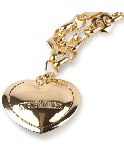 Steve Madden Puff Heart Necklace - Metallic