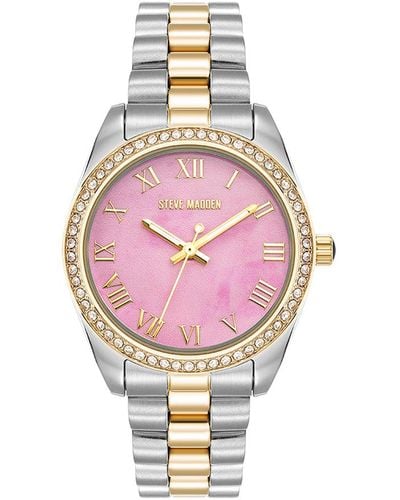 Steve Madden Two Tone Statement Watch - Pink