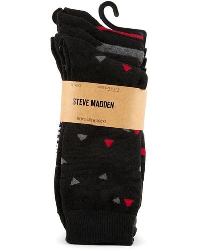 Steve Madden 5 Pk Landry Men's Stripe Crew Socks - Black