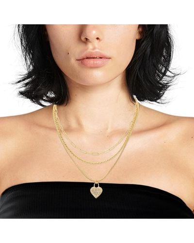 Steve Madden Heart Charm Multi Strand Necklace - Black