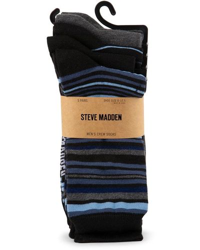Steve Madden 5 Pk Alex Men's Stripe Crew Socks - Black
