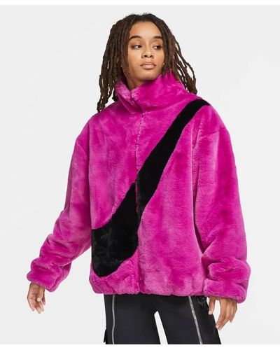 Nike Faux Fur Swoosh Jacket - Pink