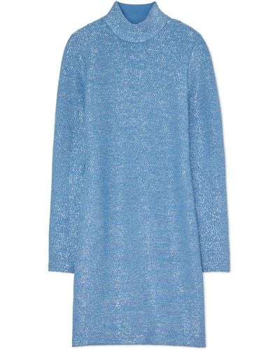 St. John Mock Neck Sequin Knit Dress - Blue