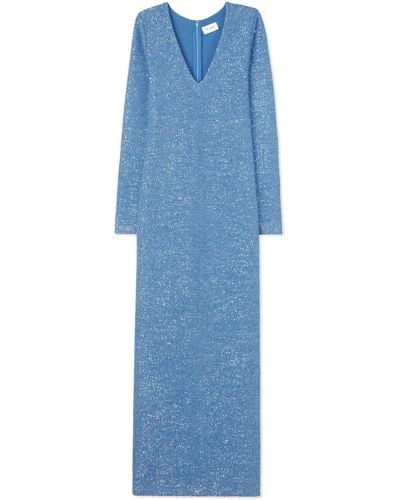St. John Long Sleeve Sequin V-neck Gown - Blue