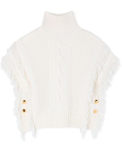 St. John Fringe Cable-knit Sweater - White