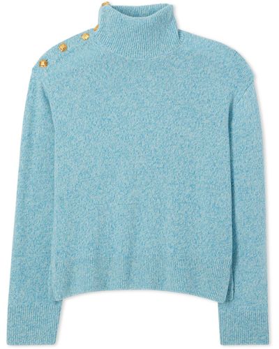 St. John Mouliné Jersey Turtleneck Sweater - Blue