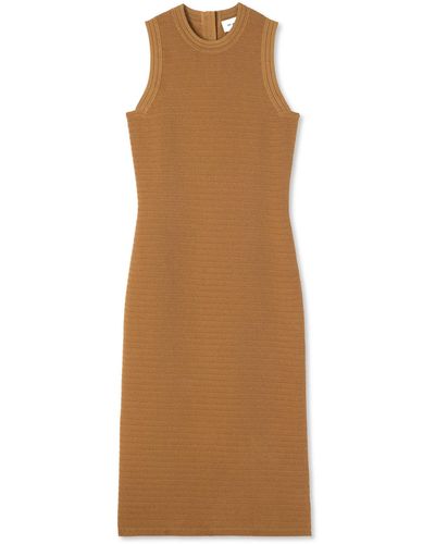 St. John Racking Stitch Mock Collar Dress - Brown