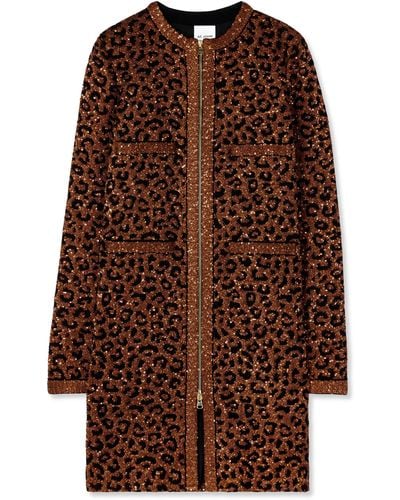 St. John Leopard Sequin Knit Long Jacket - Brown
