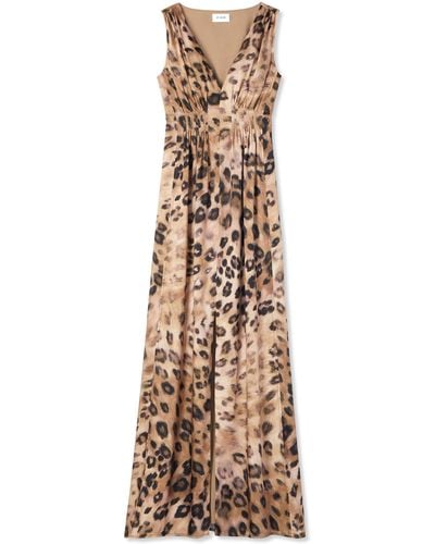 St. John Painted Leopard Print Long Dress - Natural
