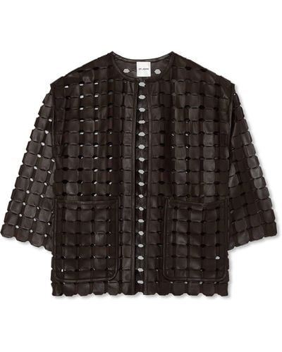 St. John Geometric Weave Leather Coat - Black